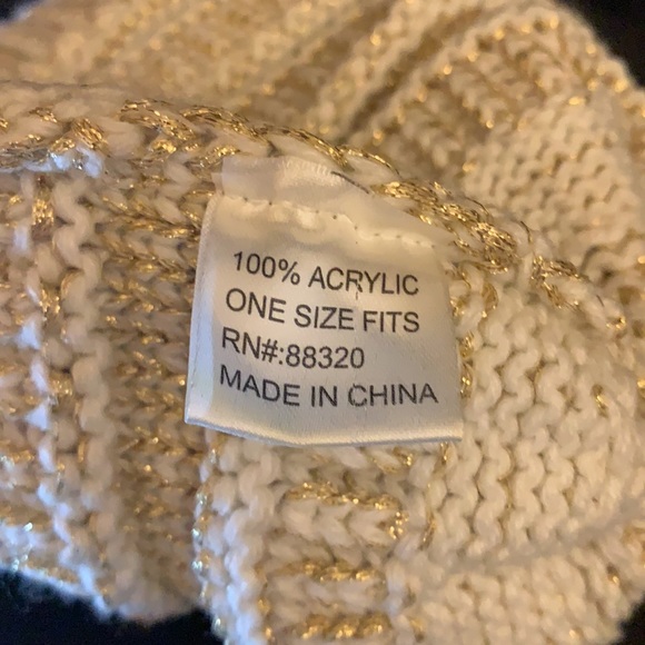 C.C. Womens beanie / Skully ivory and gold metallic cable knit hat - Picture 8 of 8